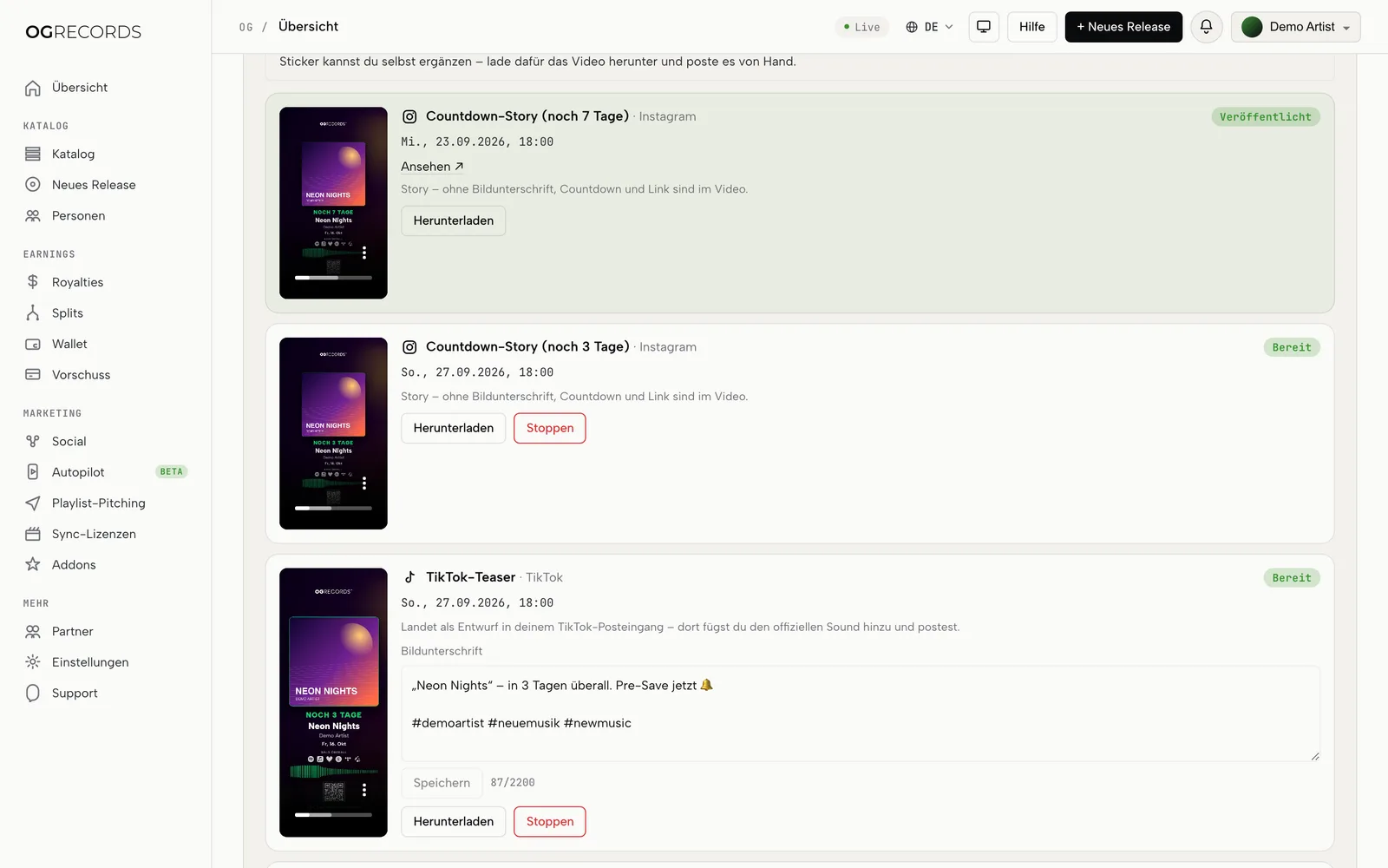 Plano Autopilot de lançamento com stories de contagem regressiva, reel de lançamento e retrospectiva